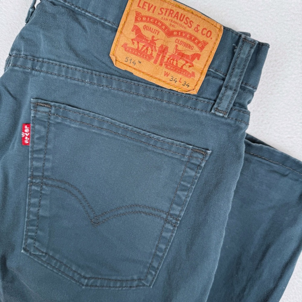 Levi's 514 Straight Leg Pants Mens 34x34 (fits 33x33) Blue Gray Bleach Splatter
